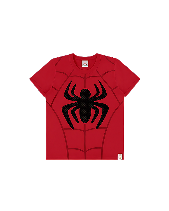Camiseta Manga Curta Spider Men Menino Algodão Vermelho