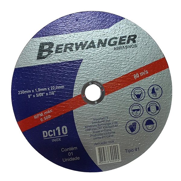 Disco de Corte Berwanger - 230mm x 1,9mm x 22,2mm 9 Pol