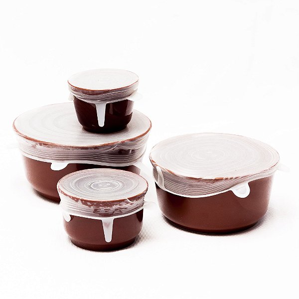 JOGO 6 TAMPAS DE SILICONE TRANSPARENTE PARA POTES E PANELAS