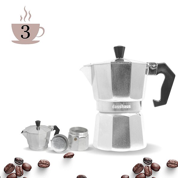 CAFETEIRA ITALIANA DE ALUMINIO PARA 03 CAFES DASSHAUS