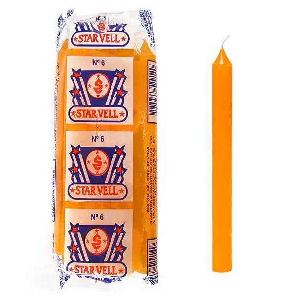 Vela Palito Tradicional N6 14cm (Pacote com 8) - Laranja