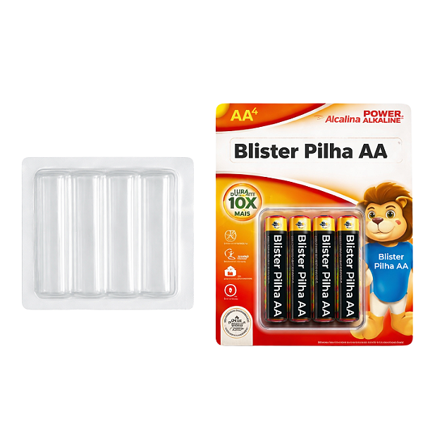 Embalagem Blister Selagem para 4 pilhas AA - 500un