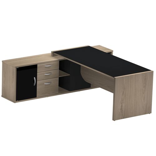 Mesa Up Com Credenza 3 Gavetas - Linha Up Glass