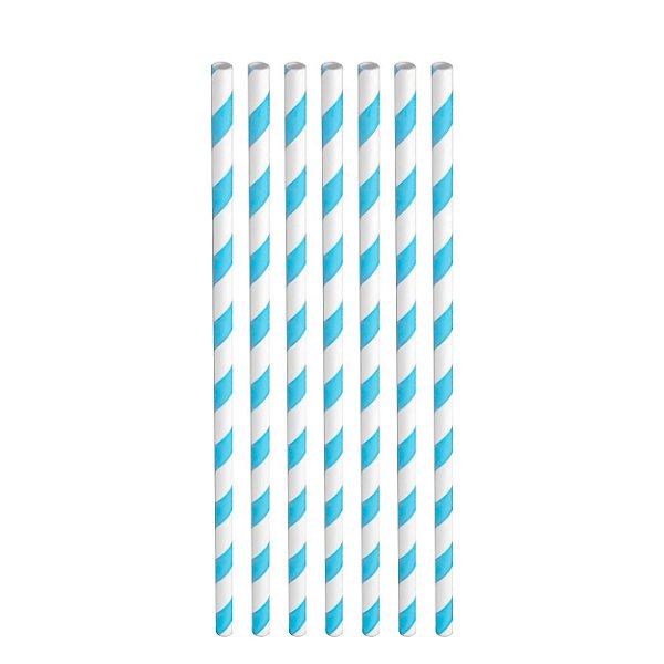 Canudo de papel listrado azul com 12 unidades