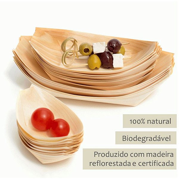 Barquinha Finger Food de madeira biodegradável 13cmx8 100 Un. | Crederes