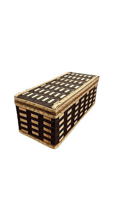 Caixa em Fibra Sintética para Garrafa - Cor Argila  Trama Madeira