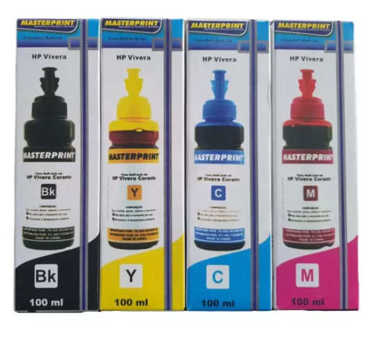Kit Tinta Para Impressora  HP 4 Cores Refil 100ml