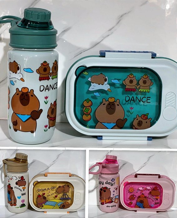 KIT INFANTIL MARMITA 18.5X13.5X6CM  COPO C  TAMPA 580ML  GARFO E COLHER TOP2085