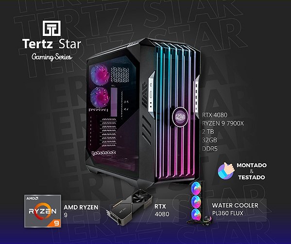 PC Gamer T9, Ryzen 9 7900, GeForce RTX 4090, DDR5 64GB, 2TB SSD NVMe,  Gabinete Lateral de Vidro - Nova Era Games e Informática