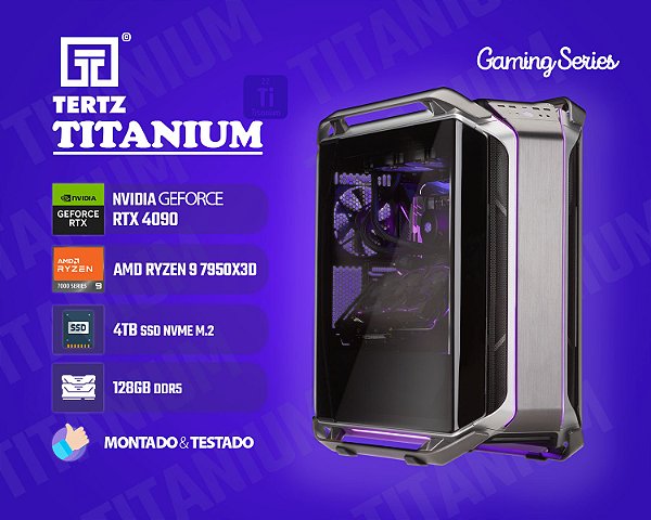 PC Gamer TERTZ Titanium, RTX 4090 24GB, AMD Ryzen 9 7950X3D, 4TB, 128GB DDR5, Water Cooler 360mm, Chipset X670