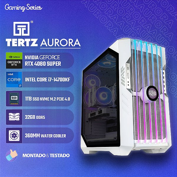 PC Gamer TERTZ Aurora, RTX 4080 SUPER, Intel Core i7-14700KF, 1TB SSD, 32GB DDR5, Water Cooler 360mm, Chipset Z790