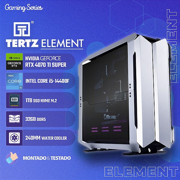 PC Gamer TERTZ Element, RTX 4070 TI SUPER, Intel Core i5-14400F, 1TB SSD, 32GB DDR5, Water Cooler 240mm, Chipset B760
