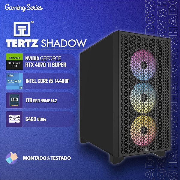 PC Gamer TERTZ Shadow, RTX 4070 TI SUPER, Intel Core i5-14400F, 1TB SSD, 64GB DDR4, Chipset B760
