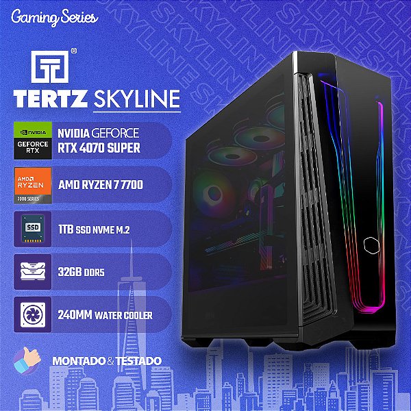 PC Gamer TERTZ Skyline, RTX 4070 SUPER, AMD Ryzen 7 7700, 1TB SSD, 32GB DDR5, Water Cooler 240mm, Chipset B650