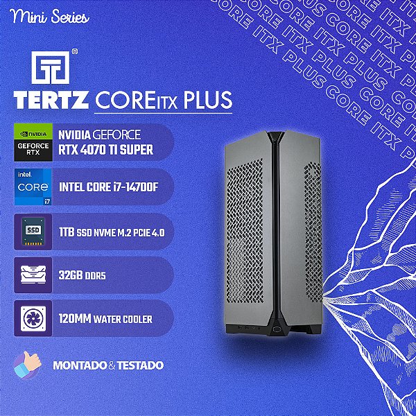Mini PC TERTZ CoreITX Plus, RTX 4070 TI SUPER, Intel Core i7-14700F, 1TB SSD, 32GB DDR5, Water Cooler 120mm, Chipset Z790