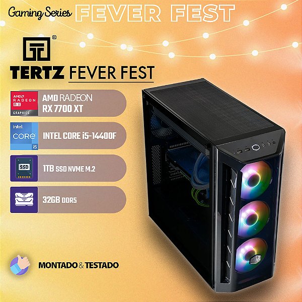 PC Gamer TERTZ Fever Fest, RX 7700XT, Intel Core i5-14400F, 1TB SSD, 32GB DDR5, Chipset B760 - Festa do Upgrade 2024