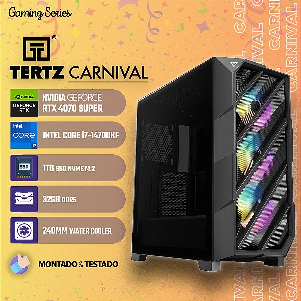 PC Gamer TERTZ Carnival, RTX 4070 SUPER, Intel Core i7-14700KF, 1TB SSD, 32GB DDR5, Water Cooler 240mm, Chipset B760 - Festa do Upgrade 2024