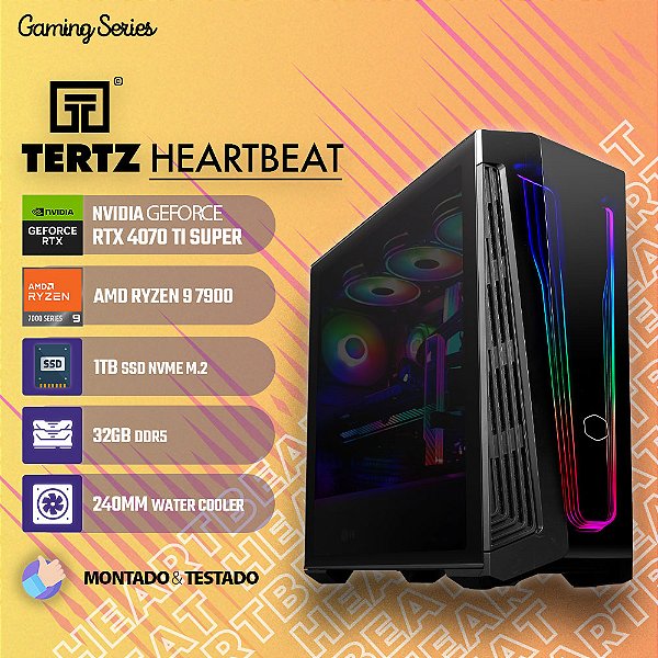 PC Gamer TERTZ Heartbeat, RTX 4070 TI SUPER, AMD Ryzen 9 7900, 1TB SSD, 32GB DDR5, Water Cooler 240mm, Chipset X670 - Festa do Upgrade 2024