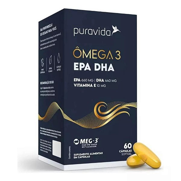 Ômega 3 EPA DHA 60 cápsulas Puravida