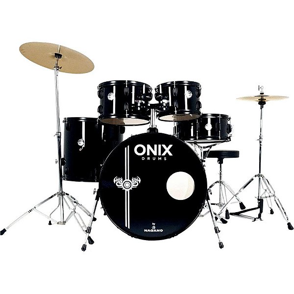 Bateria Acústica 20" Onix Skinny Com Banco e Pratos ABK All Black