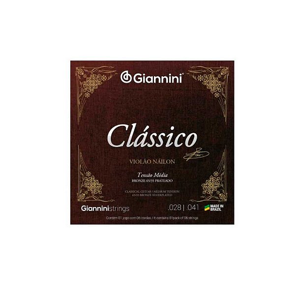 Encordoamento Giannini Clássico P/violão Nylon 65/35 Prateado Média Genwpm