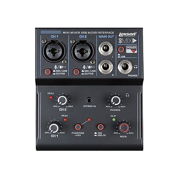 Mesa de Som 2 Canais Interface de Audio USB Go Mix Lexsen