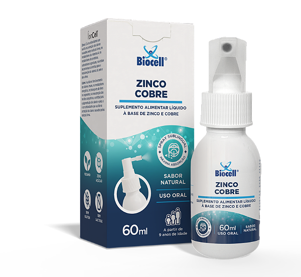 Zinco Cobre Suplemento Alimentar Ionizado Spray 60ml Biocell