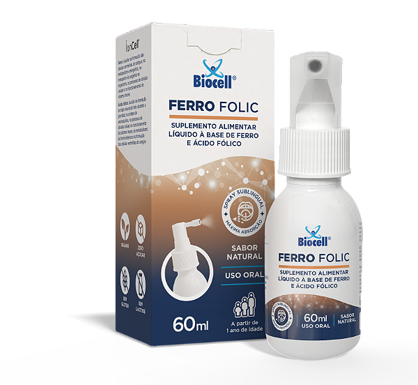 Ferro Folic Suplemento Alimentar Líquido Sublingual 60ml - Biocell
