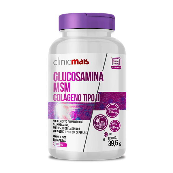 Glucosamina + MSM + Colágeno Tipo II 60caps 660mg - Clinicmais