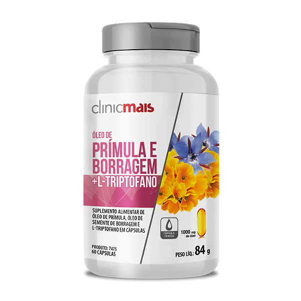Prímula e Borragem + L-Triptofano 60caps 1000mg - Clinicmais