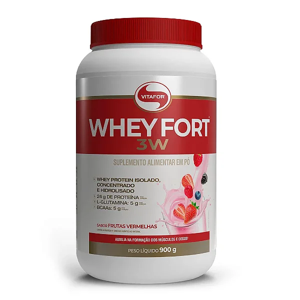 Whey Fort 3W Pote 900g Morango - Vitafor