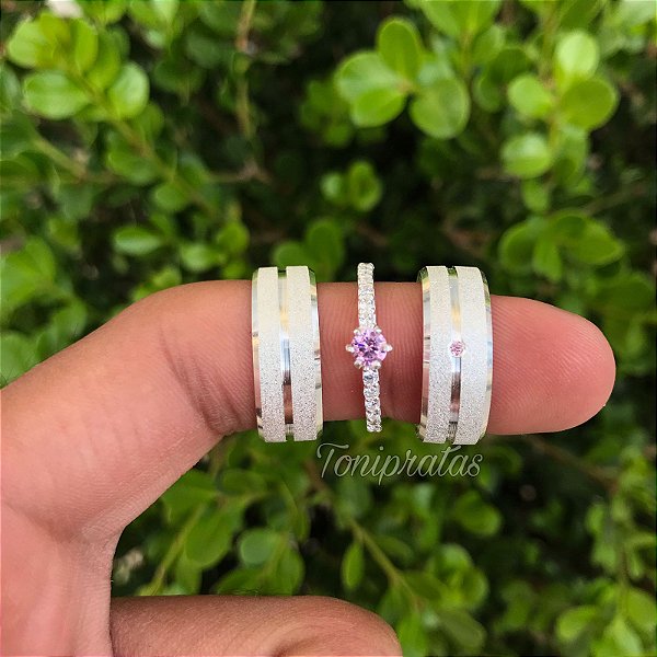 aliança 8mm / anel cinderela pink incluso