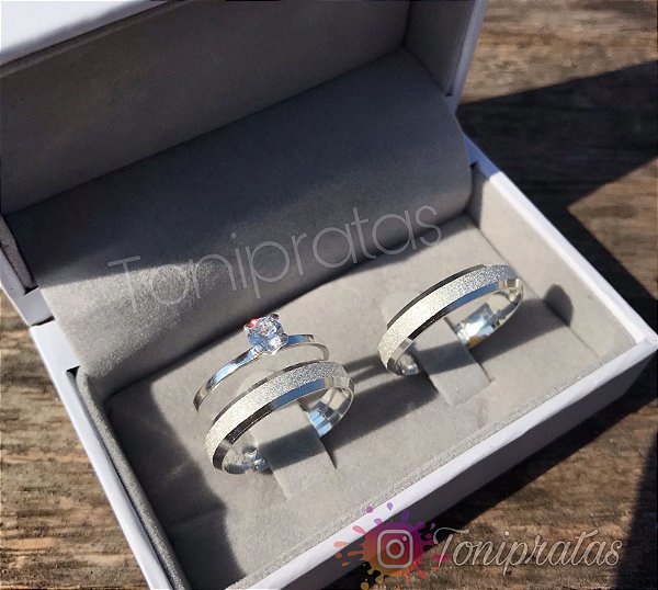 aliança 4mm/ anel solitário cristal incluso
