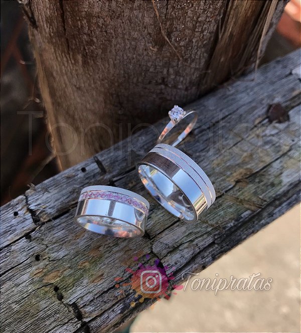 aliança 8mm/ anel solitário cristal incluso