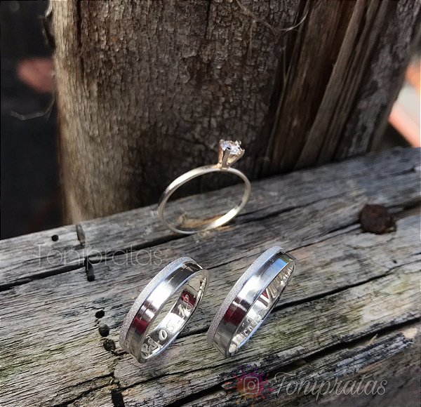 aliança 4mm/ anel solitário cristal incluso