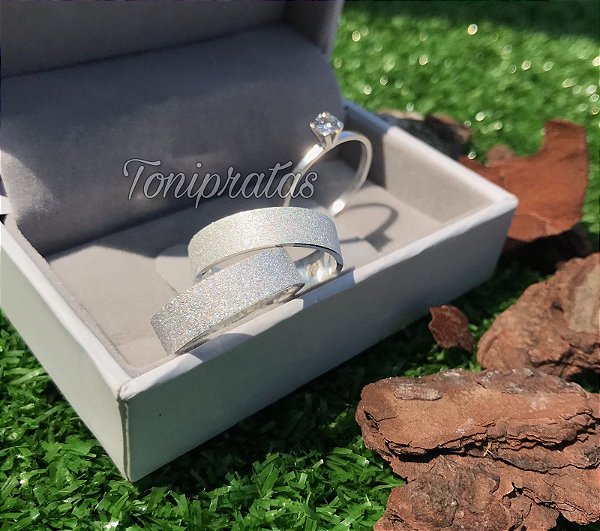 aliança 5mm/ anel solitário cristal incluso