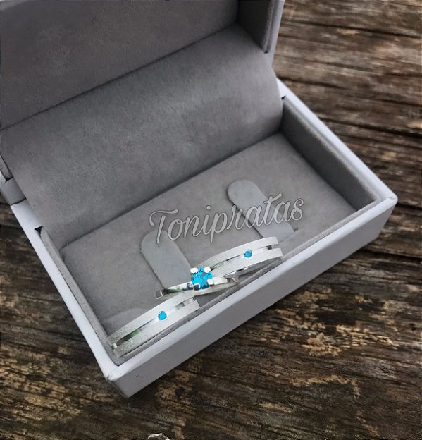 alianças blue 4mm/ anel solitário incluso