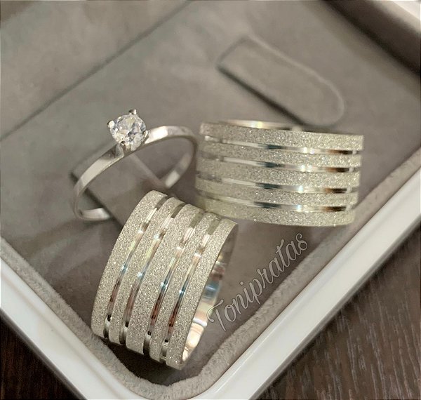 par de aliança 10mm/ anel solitario cristal incluso