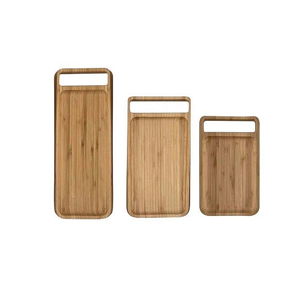 Kit Tábua de Bambu Retangular 3 Peças 35cm, 30cm 25cm OIKOS