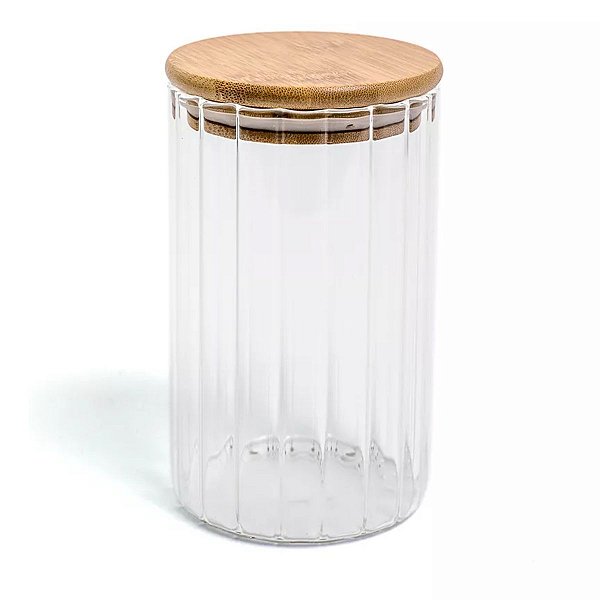Pote 800ML de Vidro Canelado com Tampa de Bambu -Oikos