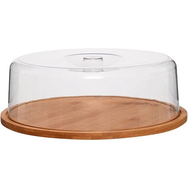 Porta Bolo Bambu Com Tampa Acrílica