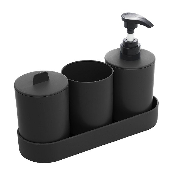 Conjunto 4PC p/ Banheiro de Bambu e PP Preto