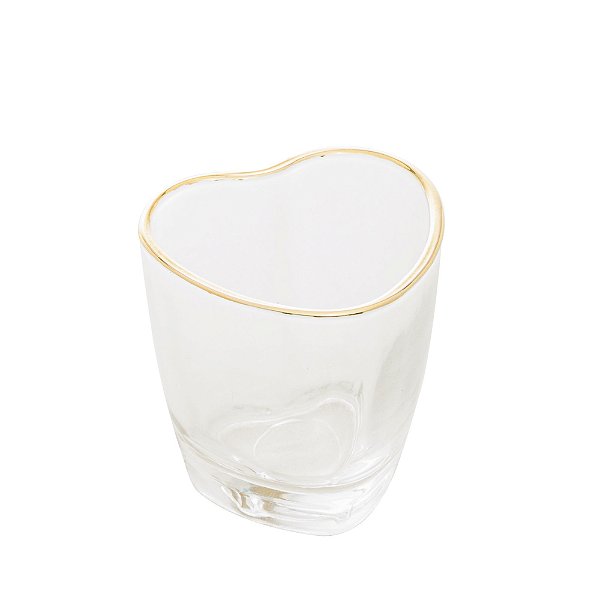 Copo para Shot de Vidro de Coração com Borda Dourada 50ml