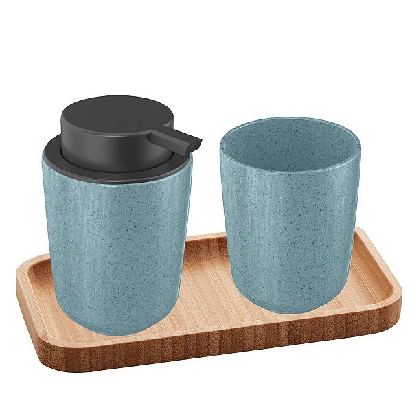 Kit para Lavabo 3 Peças Luxo Osaka Cerâmica Marmorizada Azul