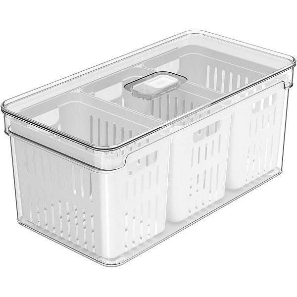 Organizador Temperos Geladeira Com 3 Cestos Clear Fresh 5L