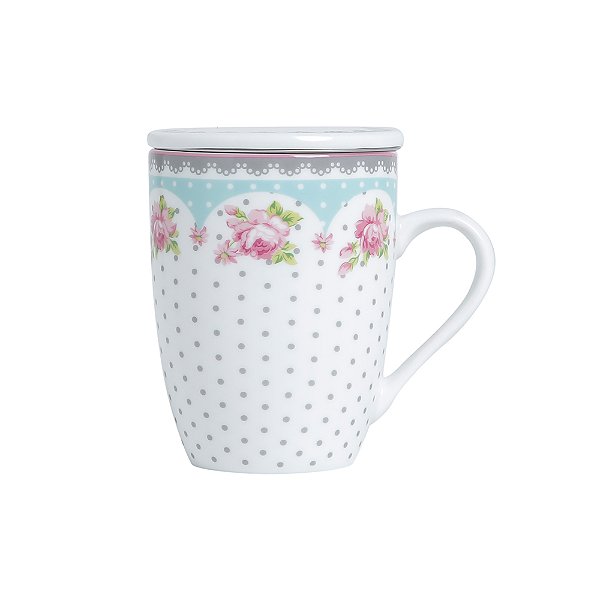 Caneca de Porcelana com Tampa e Filtro Verde e Branca 310ml