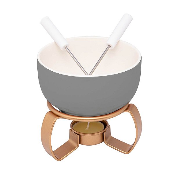 Aparelho De Fondue Cerâmica Aspen Cinza 4 Peças 350ml