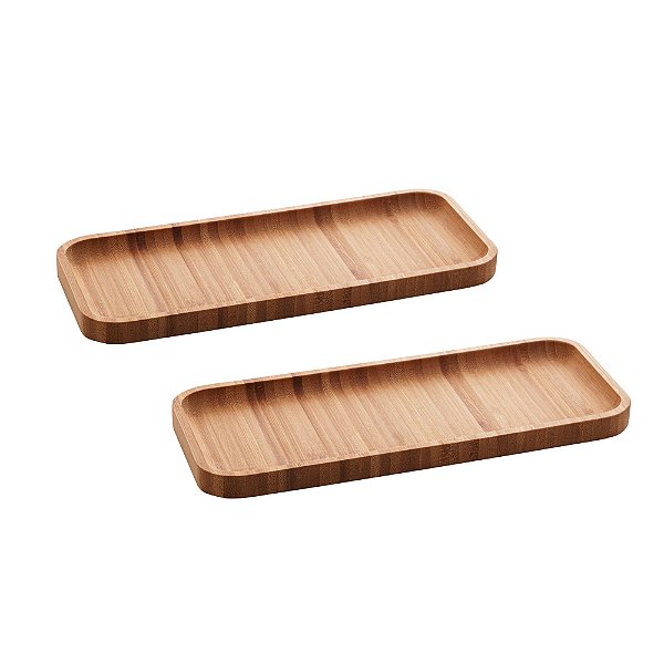 Kit com 2 Bandejas de Bambu Retangular 28x11x1,5cm