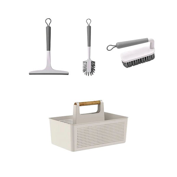 Kit Limpeza para Lavanderia Multiuso Bege 4 Peças