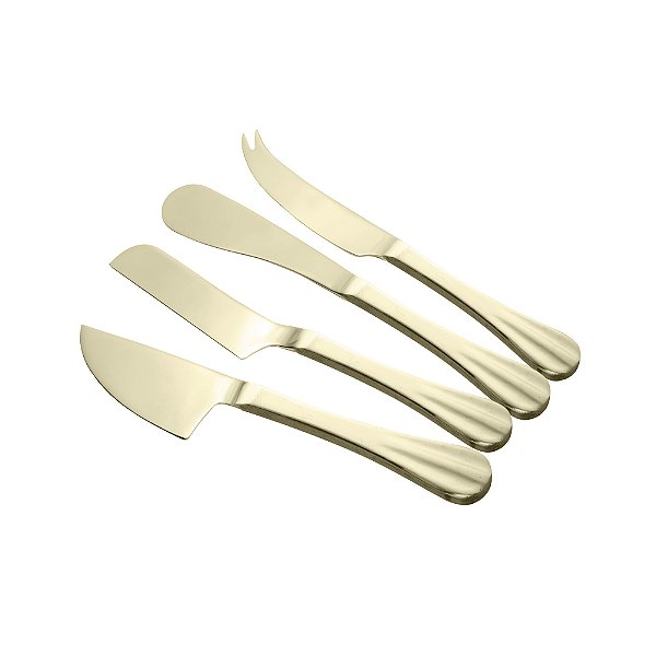 Conjunto 4  Facas para Queijo de Aço Inox Dourada Gourmet